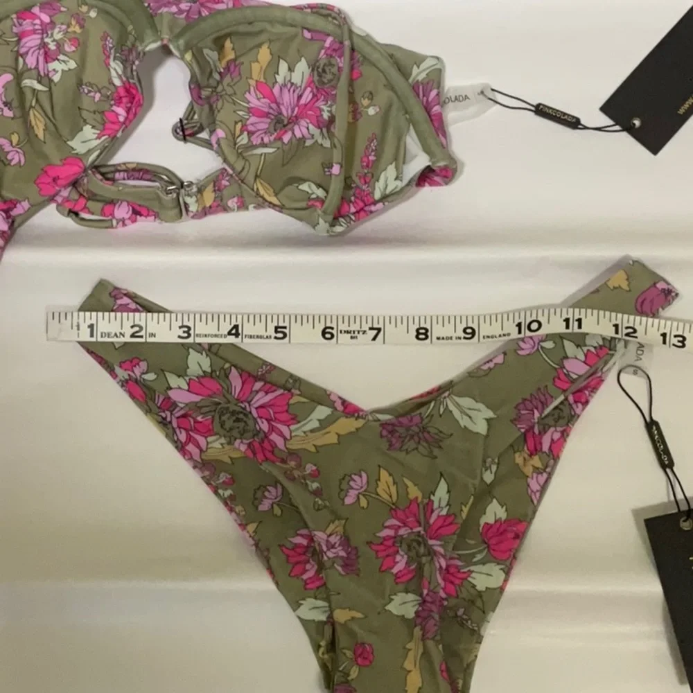 PinaColada Swim Green Floral Bikini NWT |Green/Pink | Size: SMALL - Picture 7 of 8